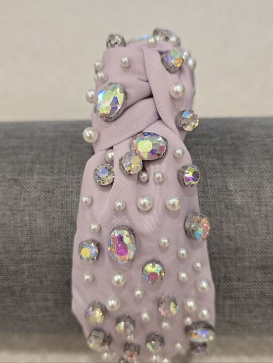 LELE SADOUGHI X Stoney Clover Lane Lilac Iridescent Crystal & Pearl Headband SCL main image 5